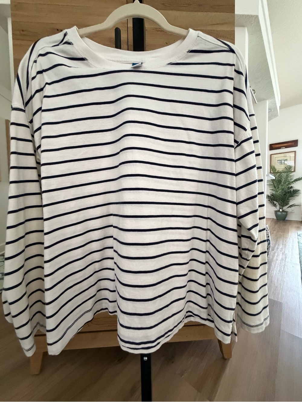 Old Navy White Top with Navy Stripes